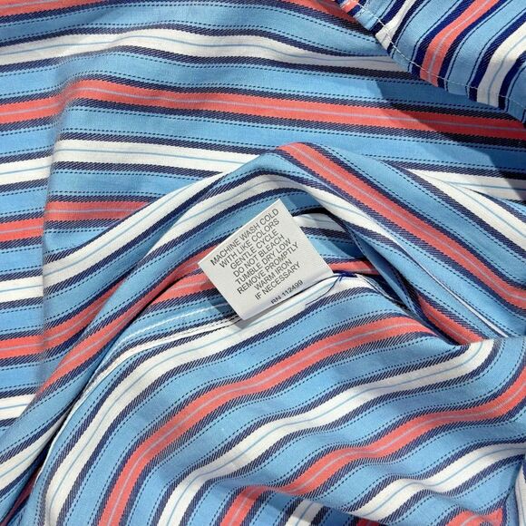 NWT $99 Tailor Byrd LS Button Down Shirt Blue Pink Stripe Flip Cuff Men’s Size L - Picture 9 of 11
